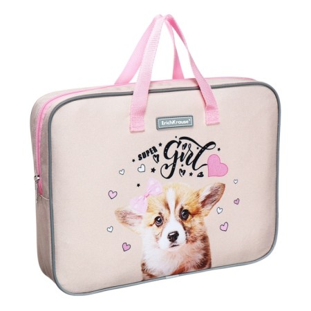 Folder with A4+handles, 360 x 290 x 70 mm, textile, Erichkrause Corgi Puppy 60235-1