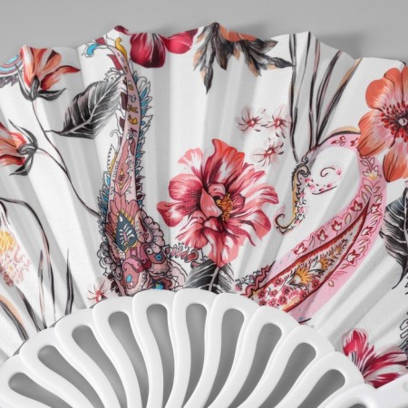 Fan plastic, textile "feathers and flowers" mix 23 cm-4