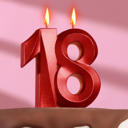 Candle in the cake jubilee "line", number 18, red metallic, 8cm