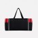 Road bag on a zipper, with an increase, 3 outer pockets, a long belt, black/red color