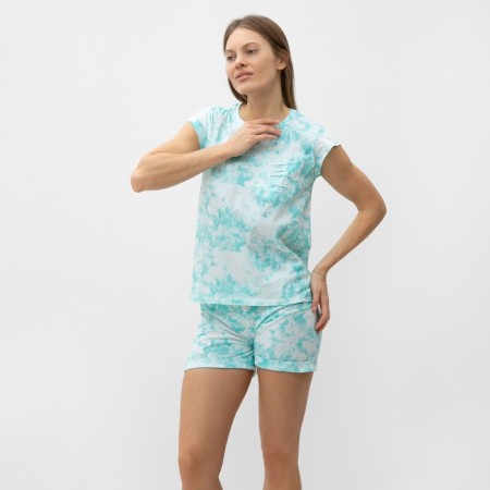 Homemade female set (T -shirt/shorts), turquoise marble color, size 50-2