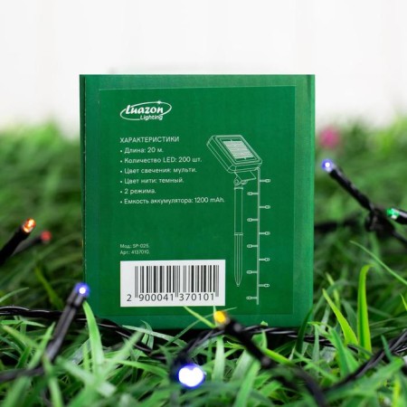 Garland "thread" 20 m, dark thread, 200 LED, glow of multi, 2 modes, solar battery-5