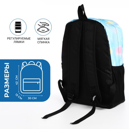 A backpack with a zipper, 3 outer pockets, blue color-1