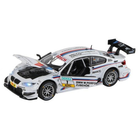 Metal machine BMW M3 DTM 1:32, inertia, light and sound effects, doors open, white color-1
