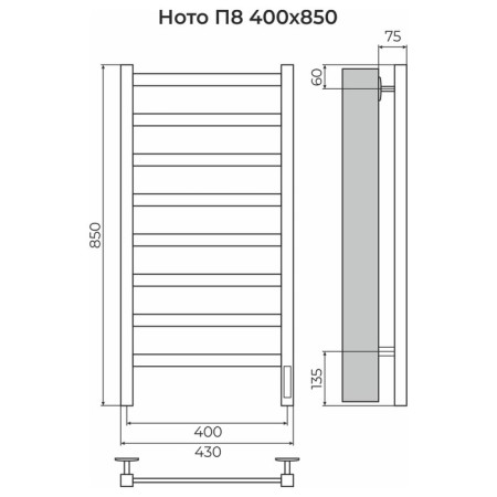 Terminus towel Terminus "Noto" P8, 400x850 mm, right, chrome-2