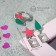 Set: earrings, anime ring star and drop, green-pink color in silver