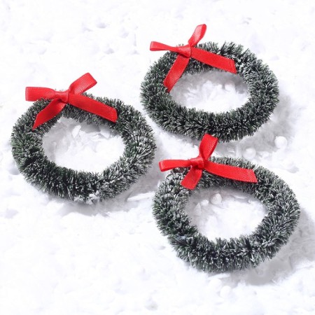Decor "New Year's Wreath with a bow", a set of 3 pcs., Size 1 pc. -6.5 cm, dark green color-2