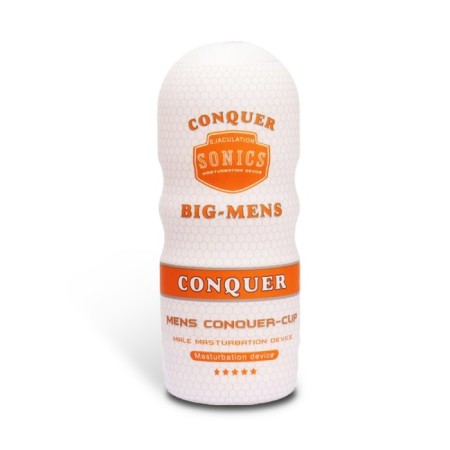 Big-Mens Cup Yoni masturbator, in a hard case, realist, vagina, orange
