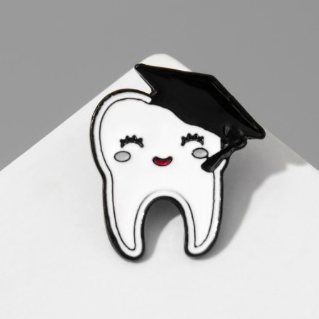 The “Tooth” icon in an academic cap, black and white color in ferrous metal-1