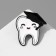 The “Tooth” icon in an academic cap, black and white color in ferrous metal