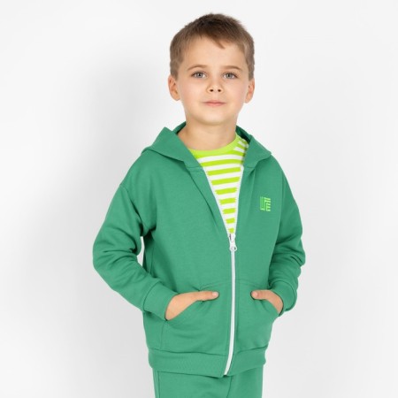 Sweatshirt with a hood for a boy, height 134 cm, green color