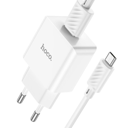 Network charger HOCO C106A, 1 USB, 2.1 A, Micro USB -USB, 1 m, white cable-1
