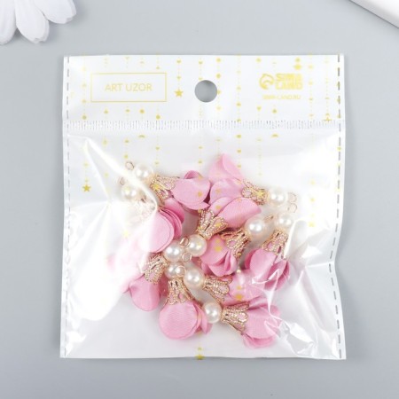 Decor for creativity Textile "Flower with a pearl. Orchid" set 10 pcs 2.5 cm-3