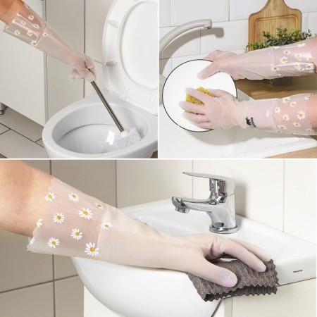 Raccoon household gloves with a cuff, 40 cm, size L, white color-2
