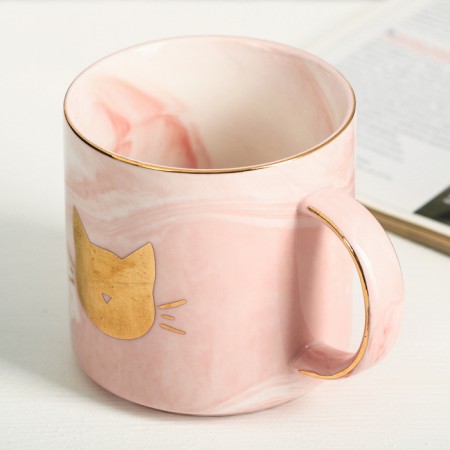 Ceramic mug "meow", 350 ml, golden color-2