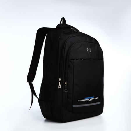 Youth backpack from textiles, 2 parts with lightning, 4 pockets, black/blue color-2