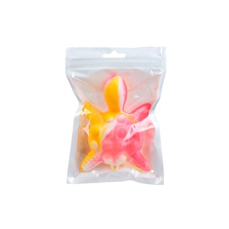 Silicone teether for teeth with a rattle of “turtle”, pink color, crumb I-9