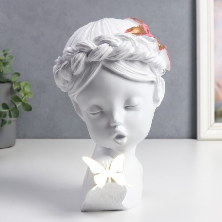 Polystone souvenir "Baby with lily in her hair and butterfly" White 23x17x7 cm-2