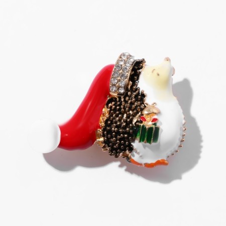 New Year! New Year's Brooch "Hedgehog" with a gift, color in gold-1