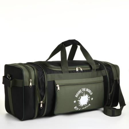 Road bag on a zipper, with an increase, 3 outer pockets, a long belt, black color/hack-2