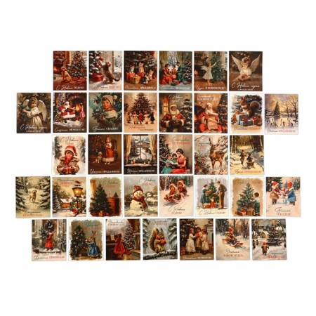 Set of mini-postcard New Year "Happy New Year!" retro, 35 pieces, 8 x 10 cm