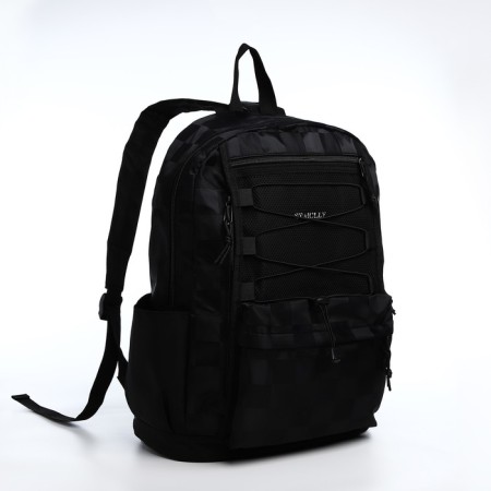 Youth backpack from textiles, 6 pockets, black color-2