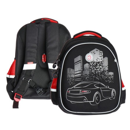 Frame backpack, 36 x 28 x 20 cm, Grizzly RAZ-287, with a cardholder, black/red RAZ-287-81