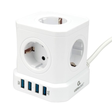 Network filter Cablexpert Twr-5-U4-W-2, 5P, 10A, 4XUSB, 3.1A, 2M, Ur. Protection 4+, White, 1030905