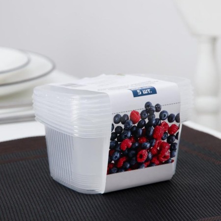 A set of plastic disposable containers, 250 ml, 10.8 × 8.2 cm, 5 pcs, with a lid, the color is transparent-4