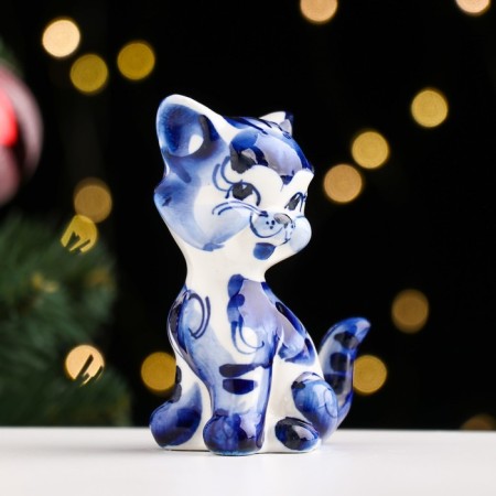 Souvenir "cat", sedentary, tail pipe, gzhel-1
