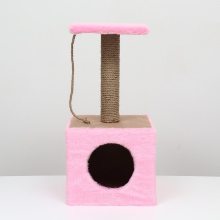 Animal house, with claws and shelf, jute, 32 x 32 x 64, pink-2