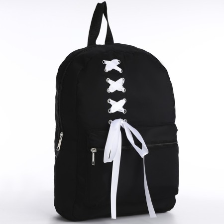 School textile school backpack with a white ribbon, 38x29x11 cm, black color, lightning department-2