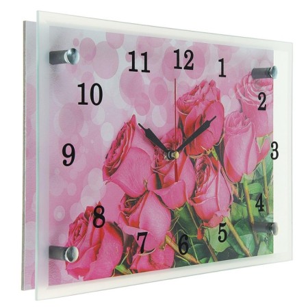 Carty clock is wall-mounted, interior "pink roses", silent, 30 x 20 cm-1