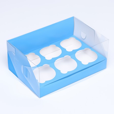 Confectionery folding box for 6 cupcakes 23.5 x 16 x 10, blue-1