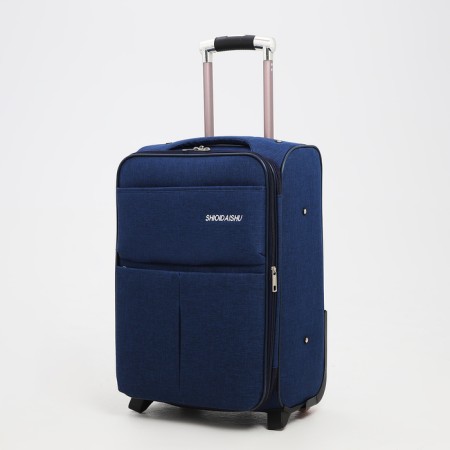 Small 20 suitcase, lightning department, code castle, 4 wheels, 2 outer pockets, blue color