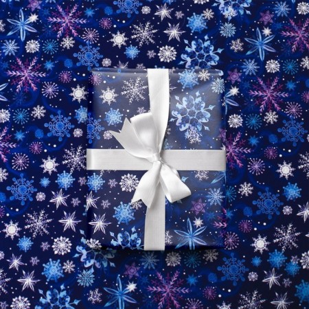 Glossy packaging paper “Blue snowflakes”, 70 x 100 cm, New Year-1