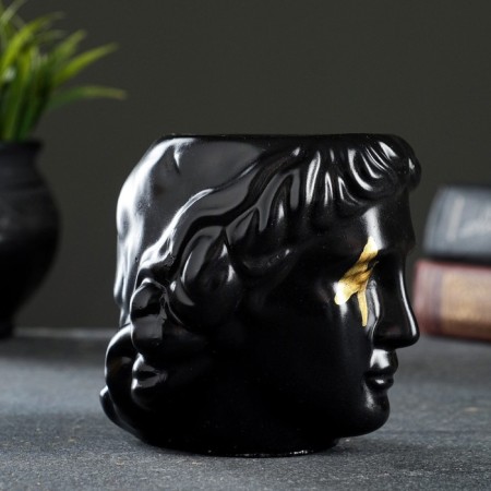 Kashpo - Organizer "David's head" Black with gold, 11x10x11cm-4