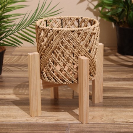 A set of wicker pots, 3 pcs 29x29x22 cm, col. Light beige-1