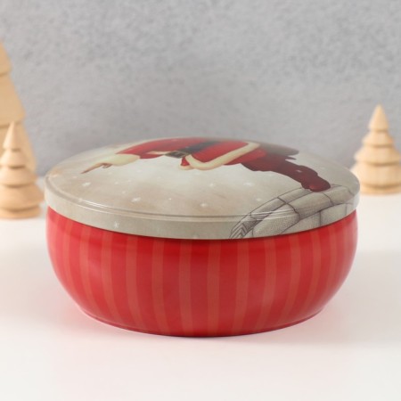 Casket Metal Circle "Dancing Santa Claus" 13x13x6 cm-1