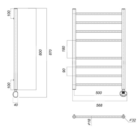 Domoterm electric heated towel rail "Medea" P8, 500x800 mm, right, chrome-3