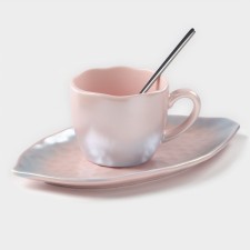 Tea couple ceramic “mother -of -pearl”, 3 objects: a mug of 190 ml, a saucer d = 21 cm, a spoon h = 13 cm