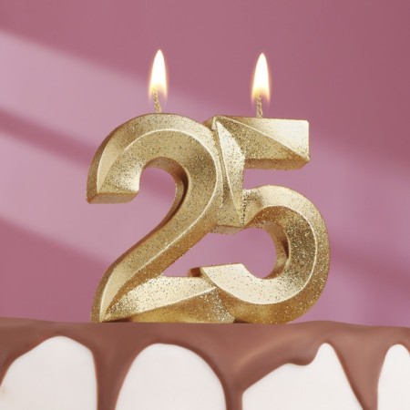 Candle for cake jubilee "line", number 25, gold shine, 8cm