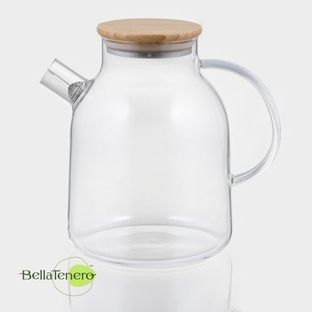 Glass teapot with a bamboo lid and metal filter Bellatenero "Eco", 1.8 liters