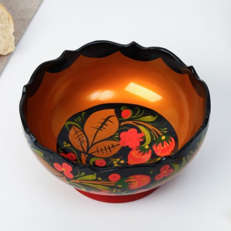 Salad bowl, carved, 15-16 × 7 cm, Khokhloma-7