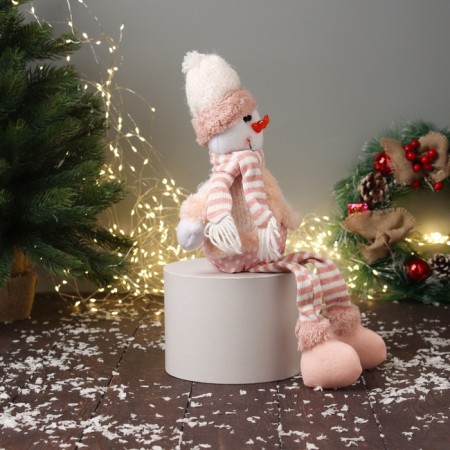 Soft toy "Snowman with striped long legs" 43x18 cm, white-pink-3
