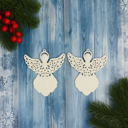 Christmas tree decoration "Angel Lux" (set 2 pcs) 9x11 cm, white