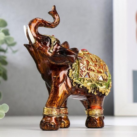 Souvenir Polystone "Elephant in Bright Popone with Gold" MIX 12x6.5x13 cm-4