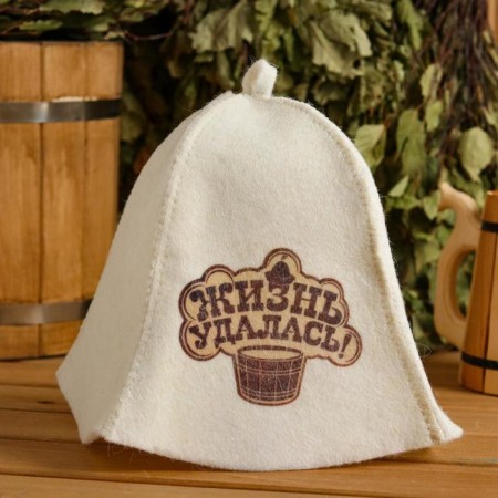 Bath cap "Life was a success" with a print, white