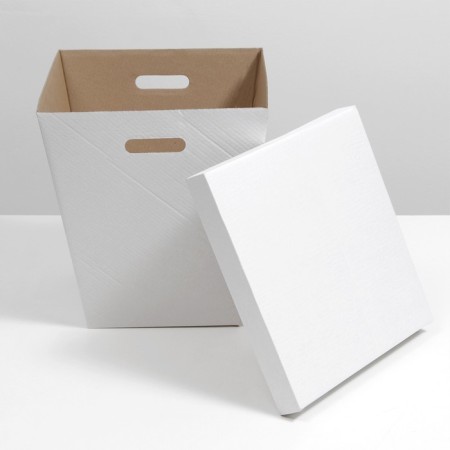 Box the national team, for large bouquets, cover is, trapezoid, white 27 x 38 x 42 cm-1