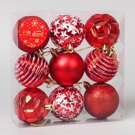 Set of balls plastic D-5.5 cm, 9 pcs "Harmony" Stars of strips, red-white-1